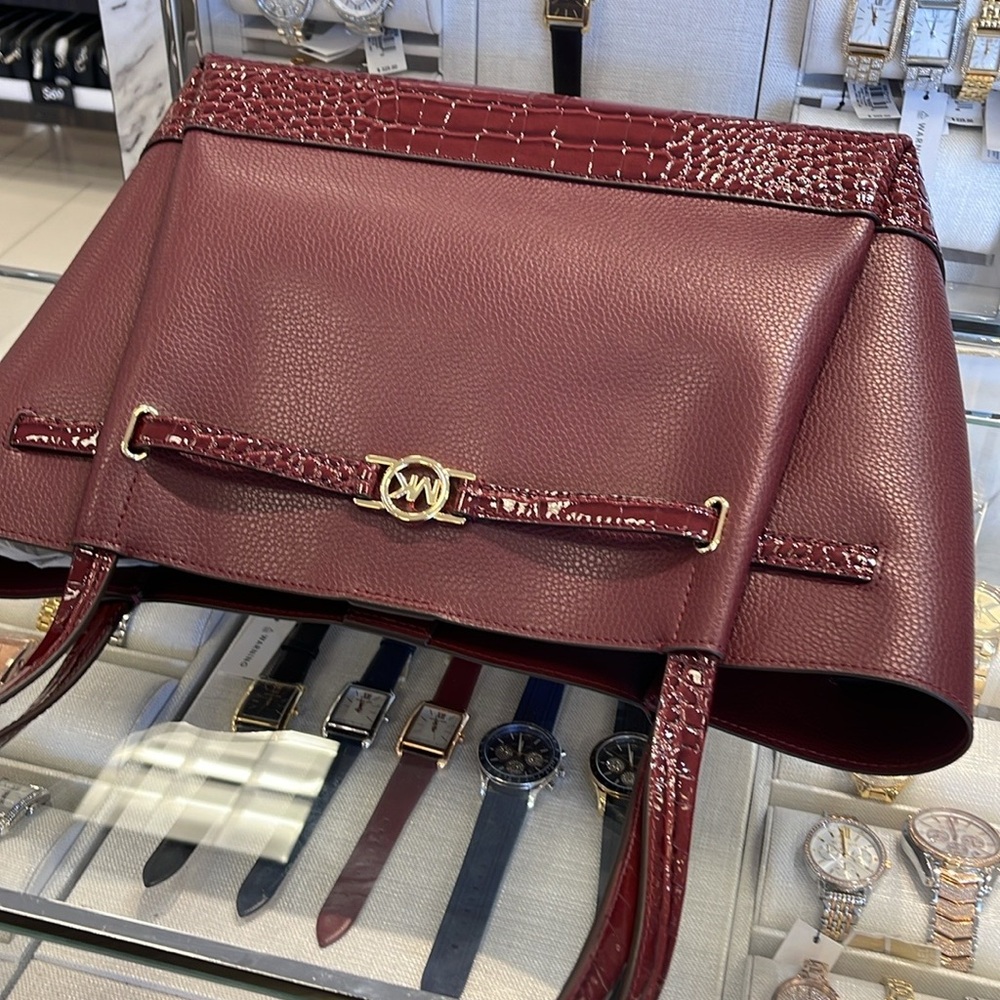 MICHAEL KORS
Reed Lg Leather Belted Satchel Shoulder Handbag 
Oxblood Crocodile - Picture 5 of 16